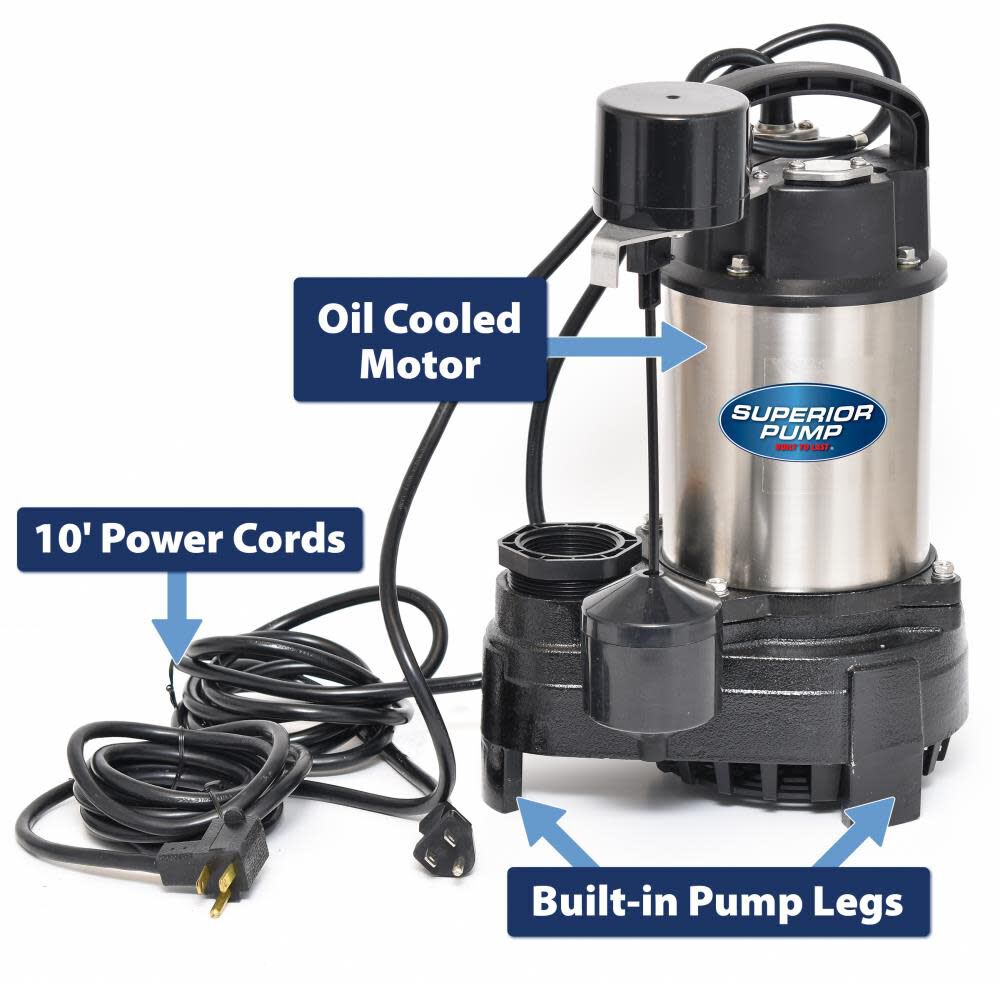 1/2 HP Stainless Steel and Cast Iron Sump Pump with Vertical Switch 92571