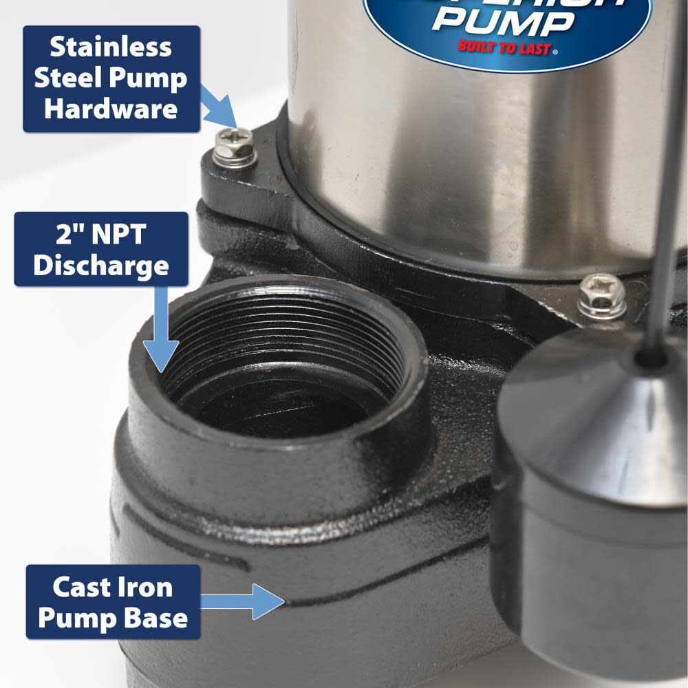 1/2 HP Stainless Steel and Cast Iron Sump Pump with Vertical Switch 92571