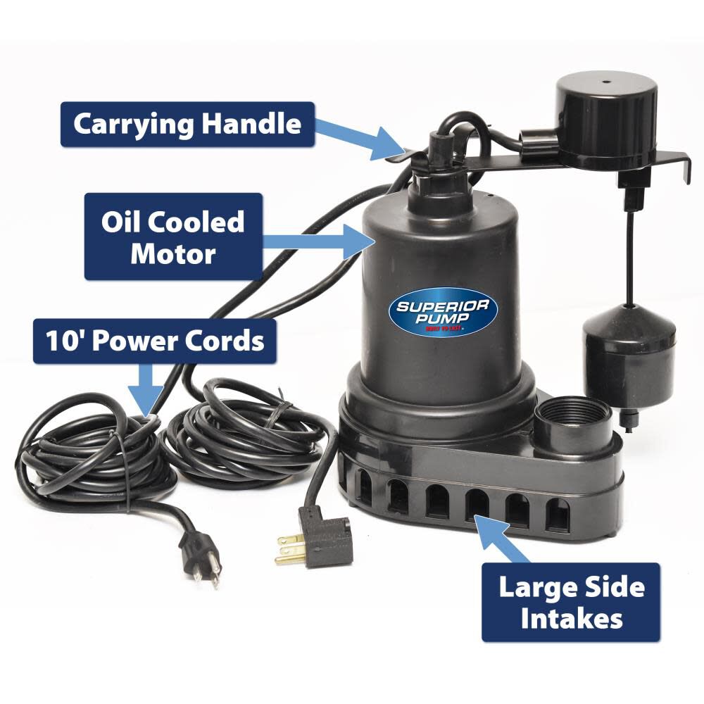 1/2 HP Thermoplastic Sump Pump with Vertical Switch 92572