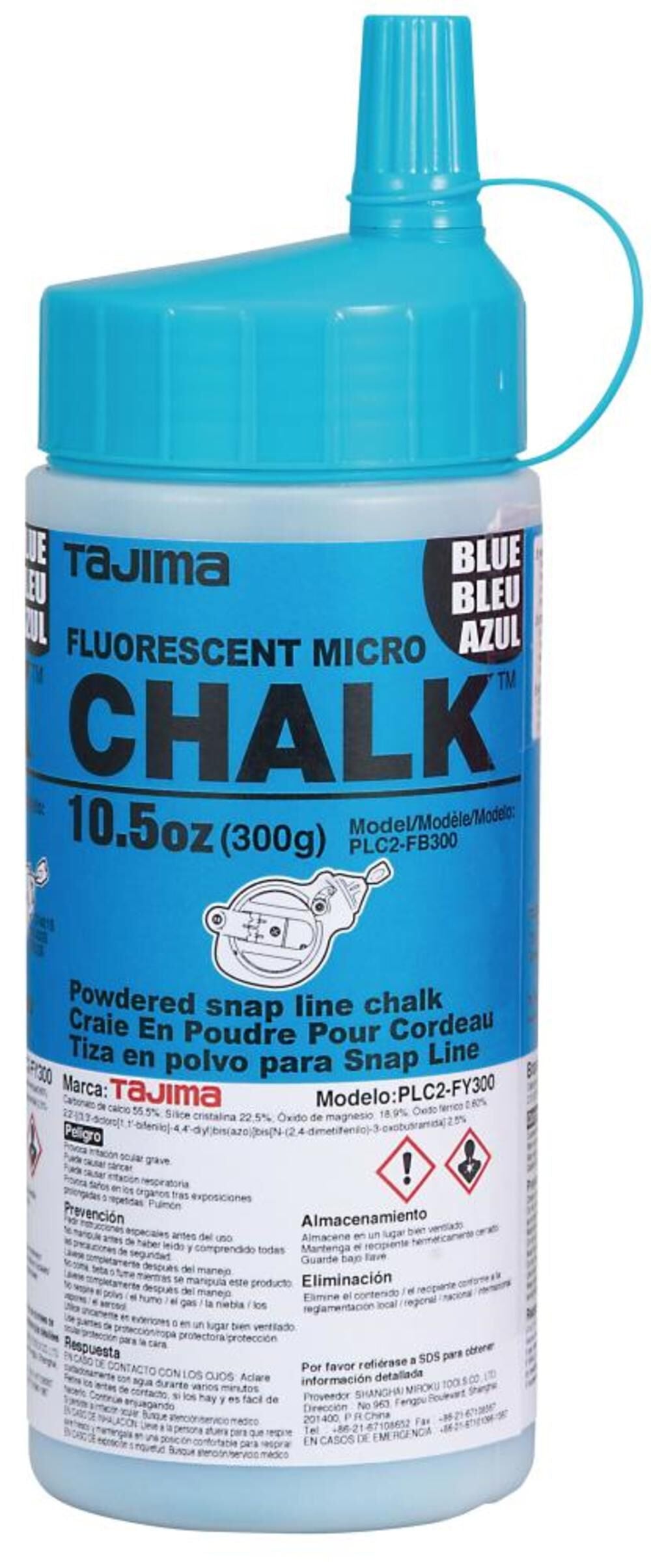 CHALK-RITE Micro Chalk Ultra-Fine Fluorescent Blue Chalk 300 Gr./ 10.5 Oz. with Easy Fill Nozzle PLC2-FB300