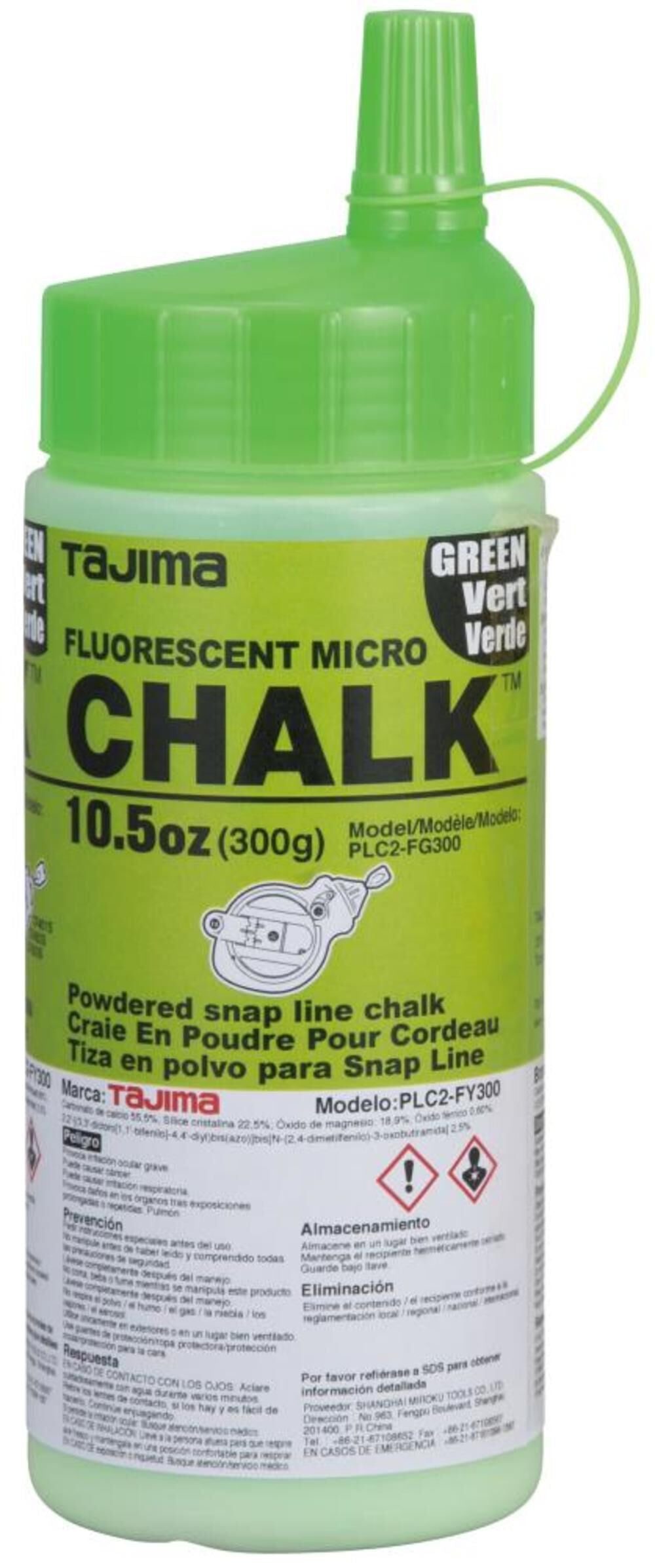 CHALK-RITE Micro Chalk Ultra-Fine Fluorescent Green Chalk 300 Gr./ 10.5 Oz. with Easy Fill Nozzle PLC2-FG300