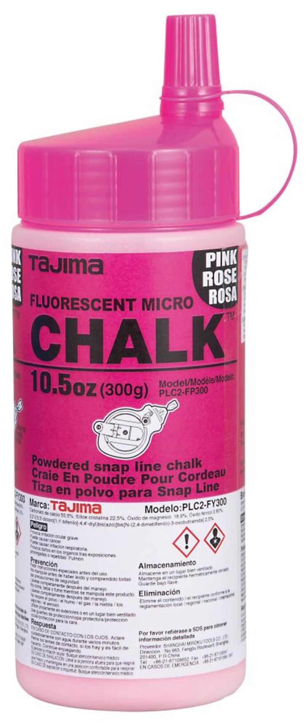 CHALK-RITE Micro Chalk Ultra-Fine Fluorescent Pink Chalk 300 Gr./ 10.5 Oz. with Easy Fill Nozzle PLC2-FP300