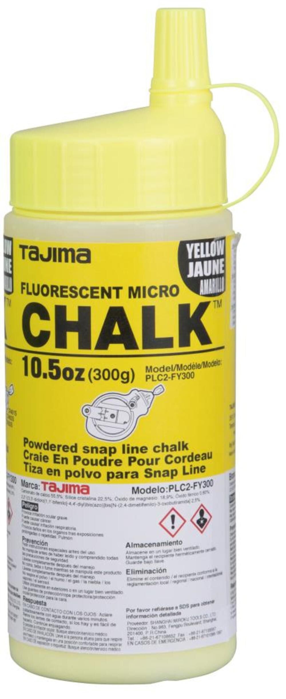 CHALK-RITE Micro Chalk Ultra-Fine Fluorescent Yellow Chalk 300 Gr./ 10.5 Oz. with Easy Fill Nozzle PLC2-FY300