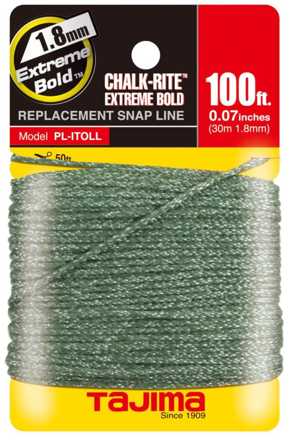 CHALK-RITE Snap Line 1.8 mm Extreme Bold Line Premium Braided Nylon/Polyester 100 Ft. Line PL-ITOLL