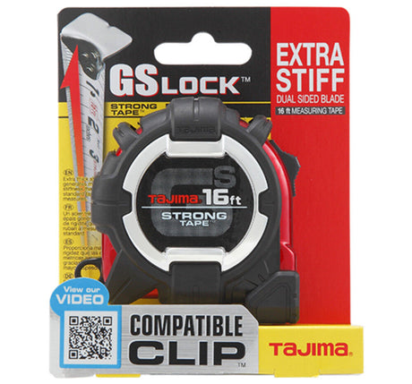 GS LOCK Measuring Tape 16' x 1in with Compatible Clip GS-C16BW