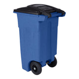 32 Gallon Blue Trash Can with Quiet Wheels and Attached Black Lid ANA32-00BLU