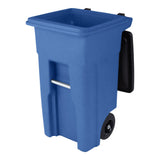 32 Gallon Blue Trash Can with Quiet Wheels and Attached Black Lid ANA32-00BLU