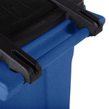 32 Gallon Blue Trash Can with Quiet Wheels and Attached Black Lid ANA32-00BLU