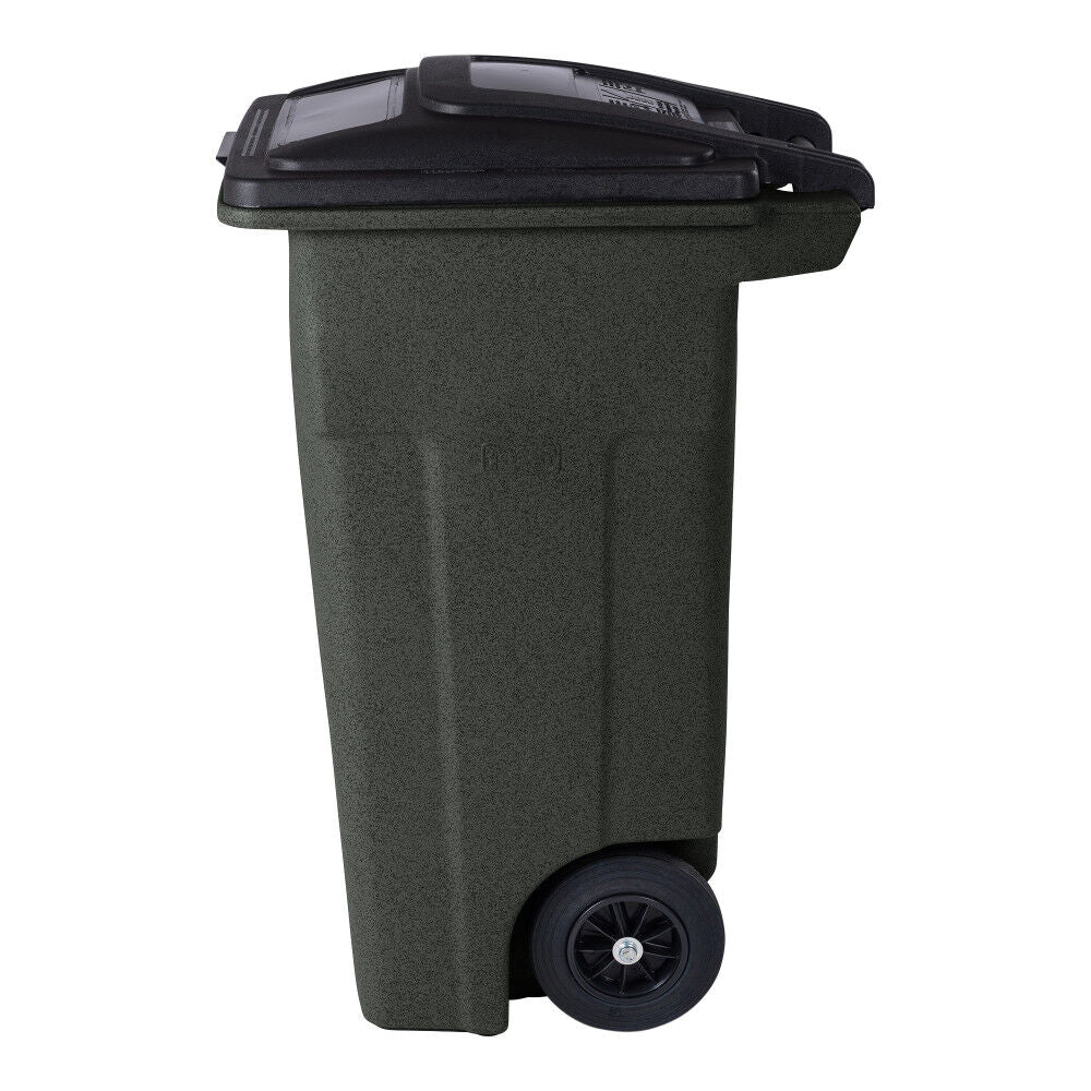 32 Gallon Greenstone Trash Can with Quiet Wheels and Attached Lid ANA32-55410