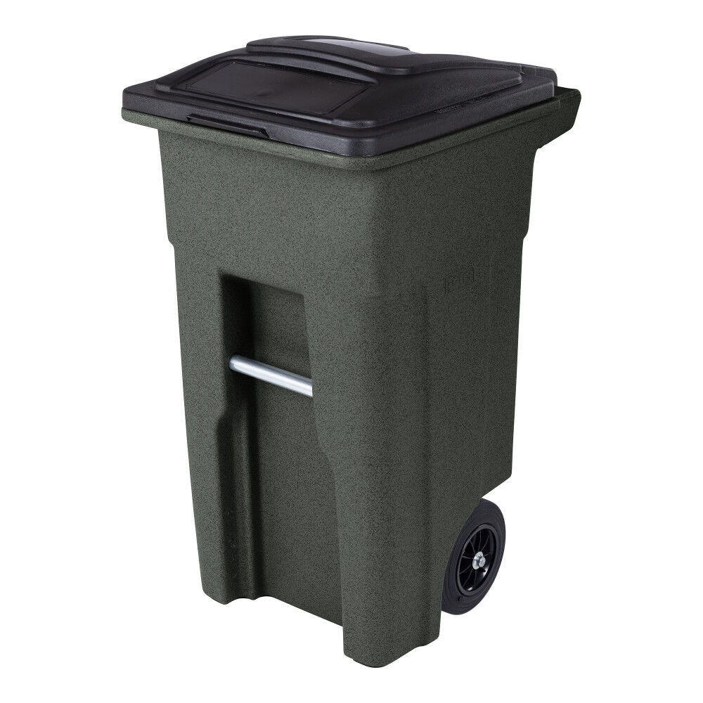 32 Gallon Greenstone Trash Can with Quiet Wheels and Attached Lid ANA32-55410