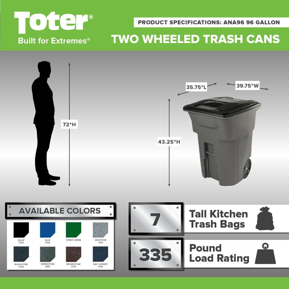 96 Gallon Trash Can with Smooth Wheels and Lid ANA96-00BKS