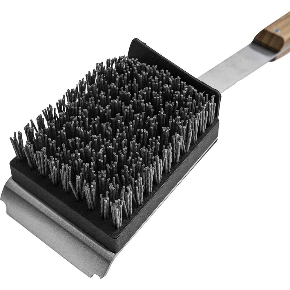 Stainless Steel Nylon Bristle BBQ Cleaning Brush with Teak Handle BAC537