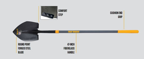 Excavator Shovel Forged Round Point with Comfort Step & Cushion End Grip on Fiberglass Handle 2584200