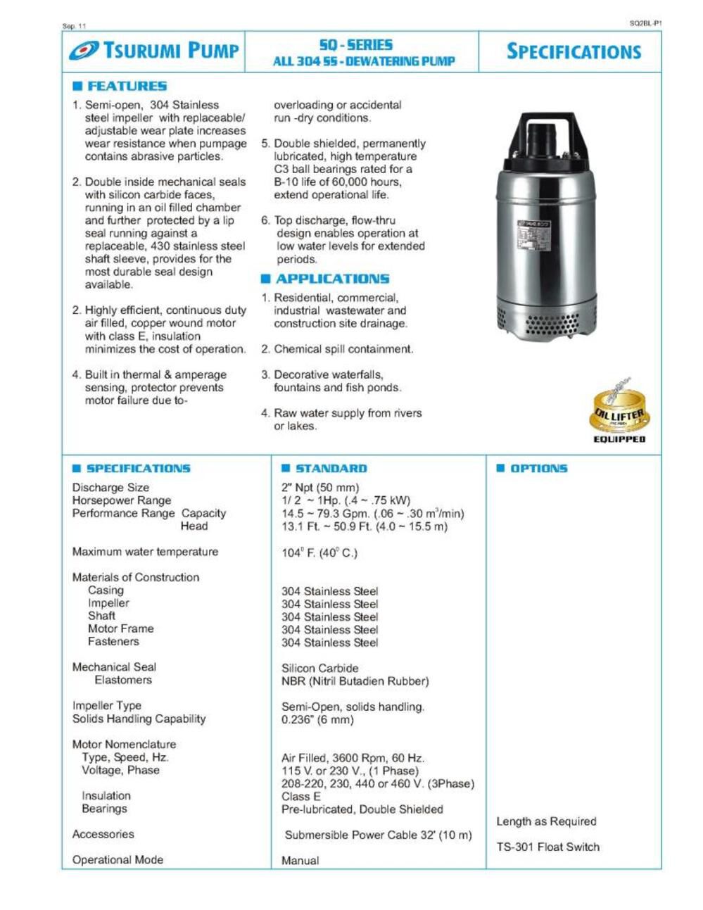 304 SS Electric Submersible 50SQ2.4S