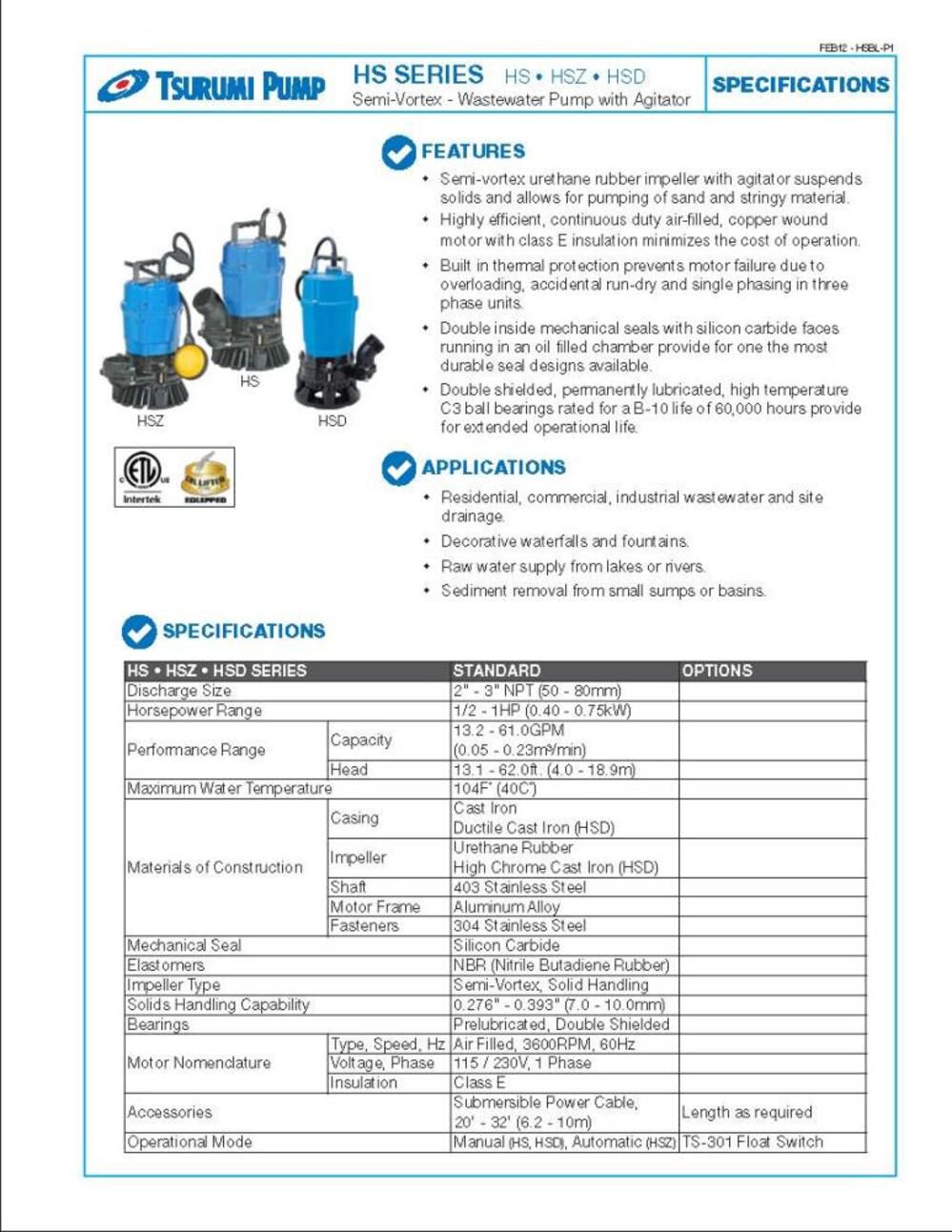 HS3.75S Electric Trash Pump HS3.75S