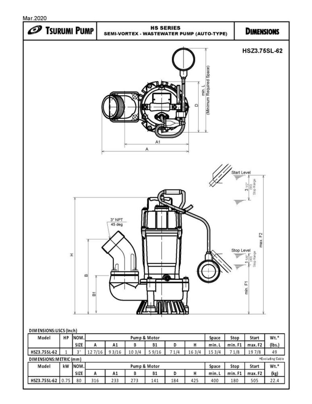 HS3Z.75SL Automatic Electric Submersible Pump HSZ3.75SL