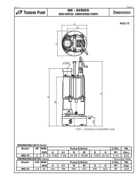 NK2-15 Electric Single Phase Dewatering Pump NK2-15