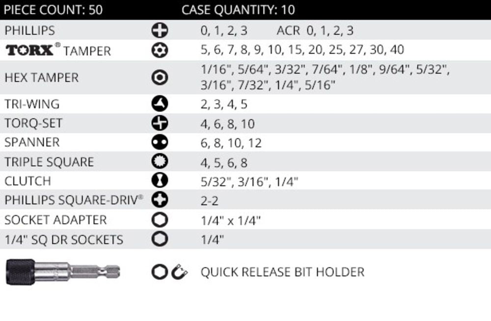 50pc Driver Bit Set (Tamper) V50-1TP