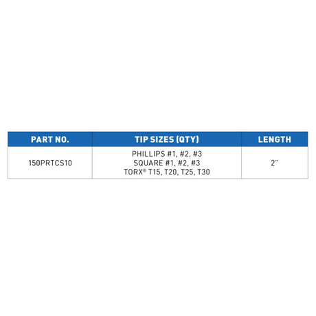 Combination Bit Set with Carabiner 10pc 150PRTCS10