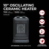 10 In. 750/1500W 5120 Btu 160 Sq-Ft. Oscillating Ceramic Heater 1VAHC10