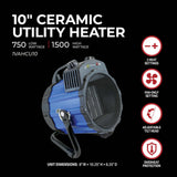 10 In. 750/1500W 5120 Btu 160 Sq-Ft. Utility Ceramic Heater 1VAHCU10