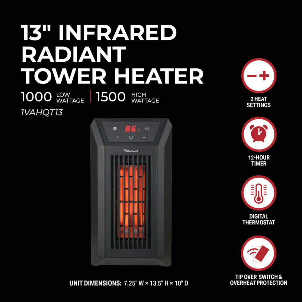 13 In. 1000/1500W 5118 Btu 194 Sq-Ft. 6 Tube Infrared Heater 1VAHQT13