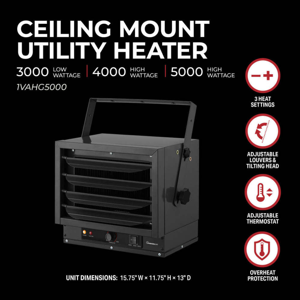 14.5 In. 4000/5000W 4739 Btu 1000 Sq-Ft. Ceiling Mount Heater 1VAHG5000