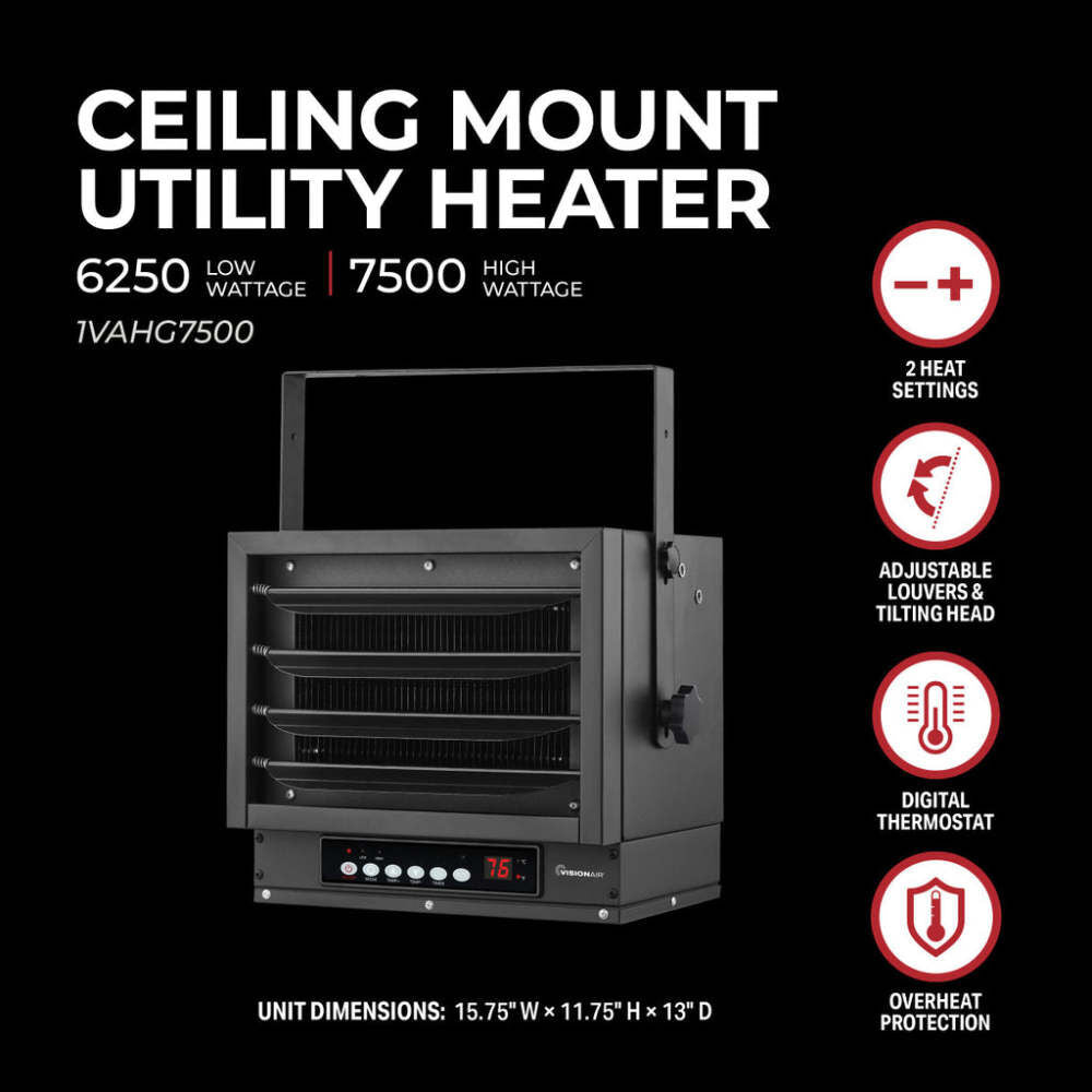 14.5 In. 6250/7500W 7108 Btu 1500 Sq-Ft. Ceiling Mount Heater 1VAHG7500