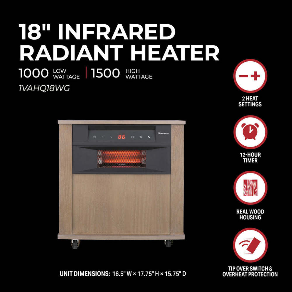 18 In. 1000/1500W 5118 Btu 194 Sq-Ft. 6 Tube Infrared Heater 1VAHQ18WG