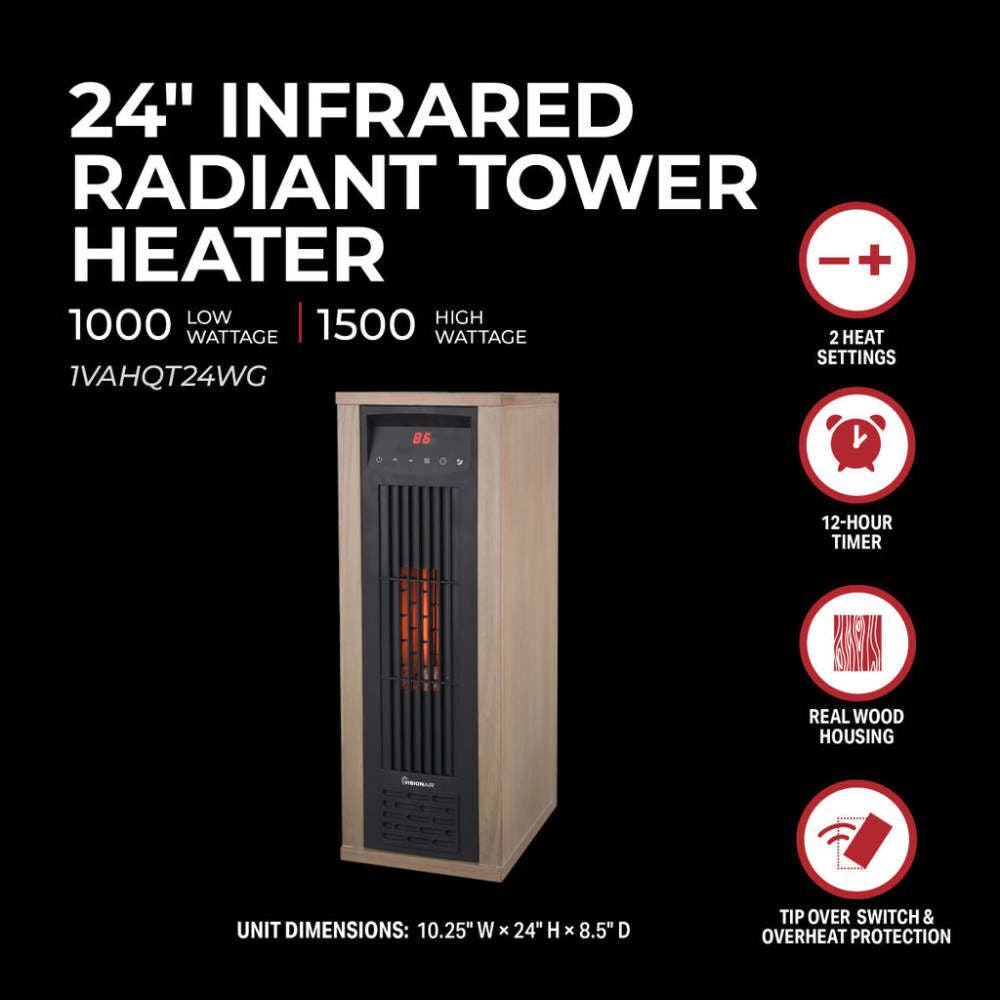 24 In. 1000/1500W 5118 Btu 194 Sq-Ft. 6 Tube Infrared Heater 1VAHQT24WG