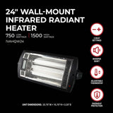 24 In. 750/1500W 5118 Btu 194 Sq-Ft. Wall Mount Radiant Heater 1VAHQW24