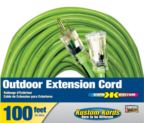 100 ft 12/3 SJTW Green/Black U-Ground Kwik Kustom Extension Cord 05-00116