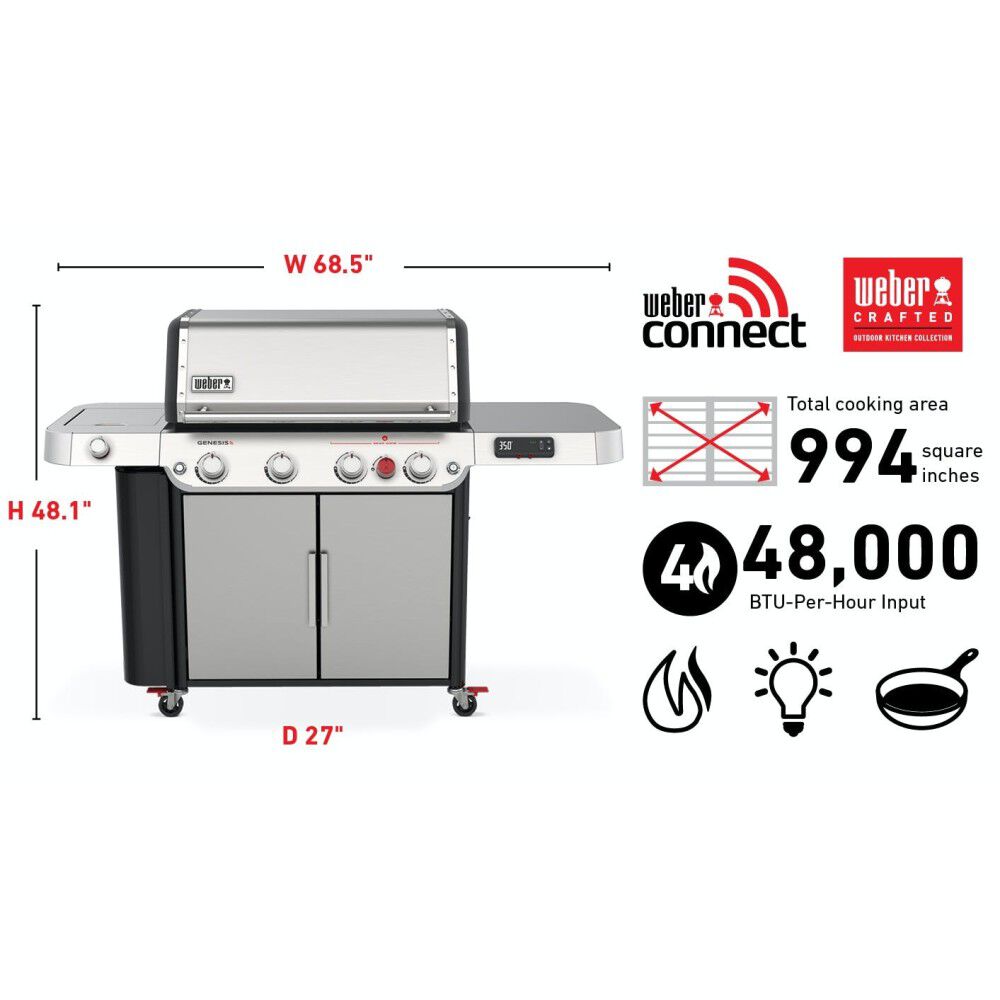 Genesis SPX-435 Smart Grill Stainless Liquid Propane Gas 36800001