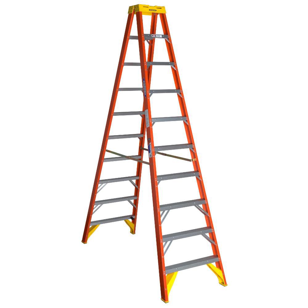 10-ft Fiberglass 300-lb Type IA Twin-Step Ladder T6210