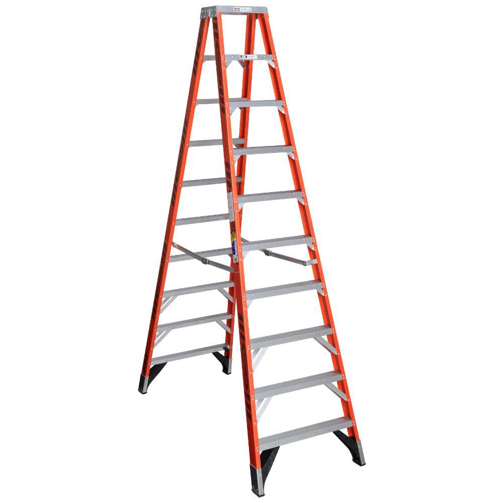 T7400 10-ft Fiberglass Type 1AA-375-lb Load Capacity Twin Step Ladder T7410