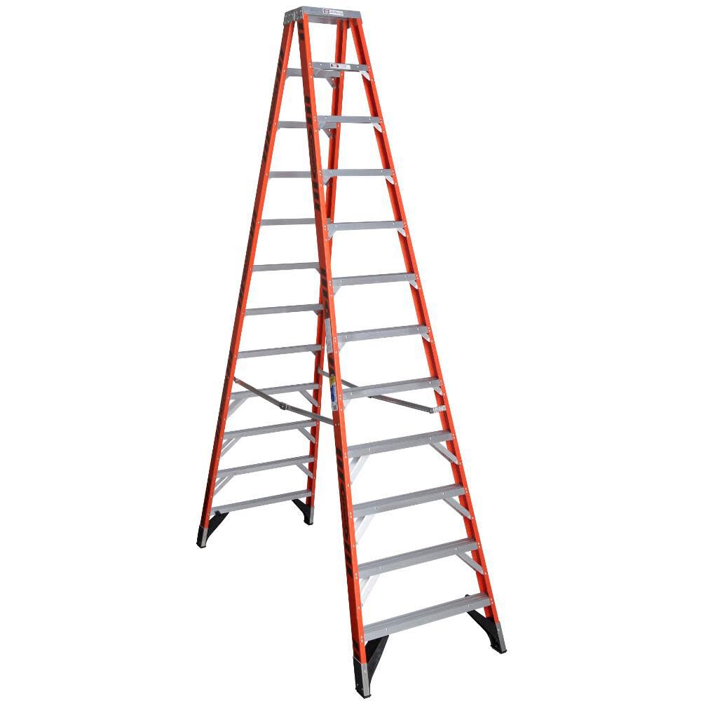 T7400 12-ft Fiberglass Type 1AA-375-lb Load Capacity Twin Step Ladder T7412