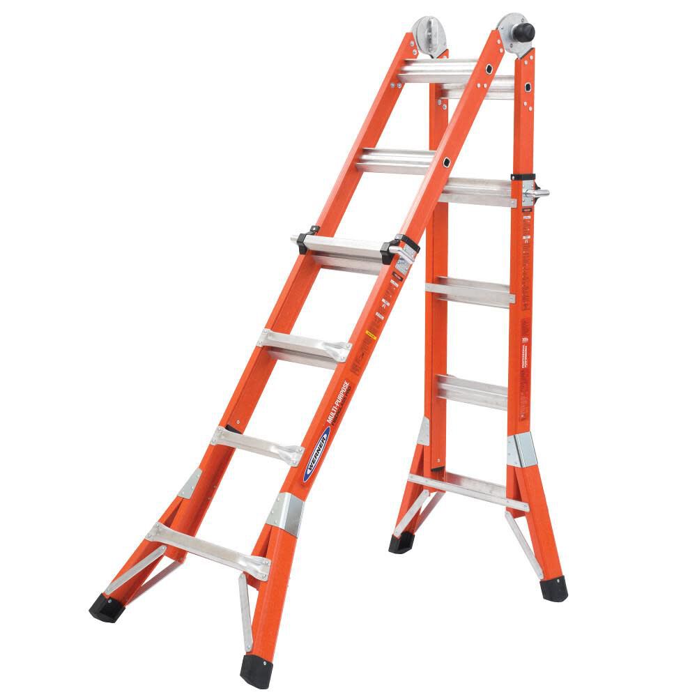 FMT Pro 5-in-1 18-ft Reach Type 1a- 300-lb Load Capacity Telescoping Multi-Position Ladder FMT-17