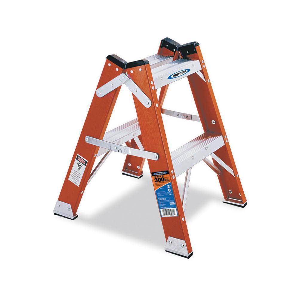 T6200 2-ft Fiberglass Type 1A-300-lb Load Capacity Twin Step Ladder T6202