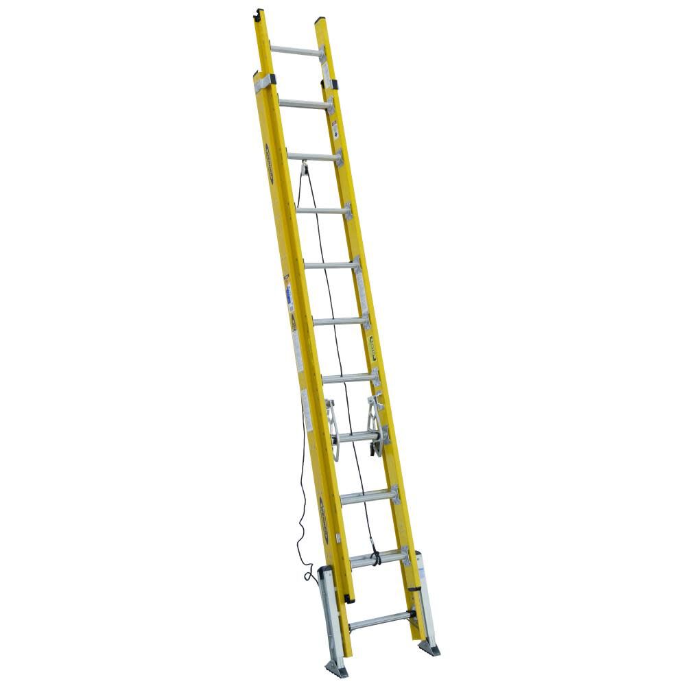 D7100-2 Leveling 20-ft Fiberglass Type 1AA-375-lb Load Capacity Extension Ladder D7120-2LV