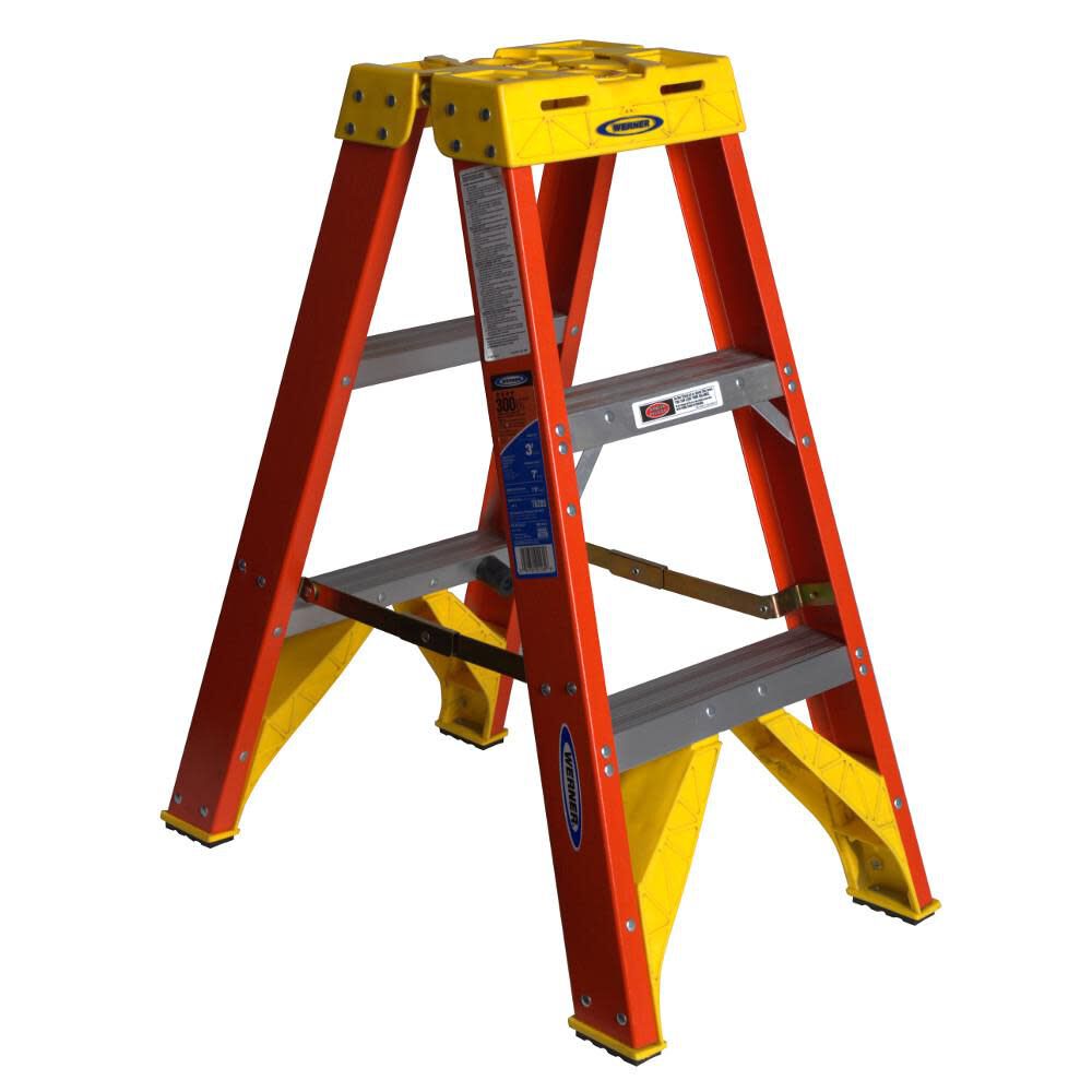 T6200 3-ft Fiberglass Type 1A-300-lb Load Capacity Twin Step Ladder T6203