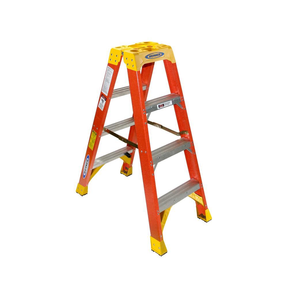 T6200 4-ft Fiberglass Type 1A-300-lb Load Capacity Twin Step Ladder T6204