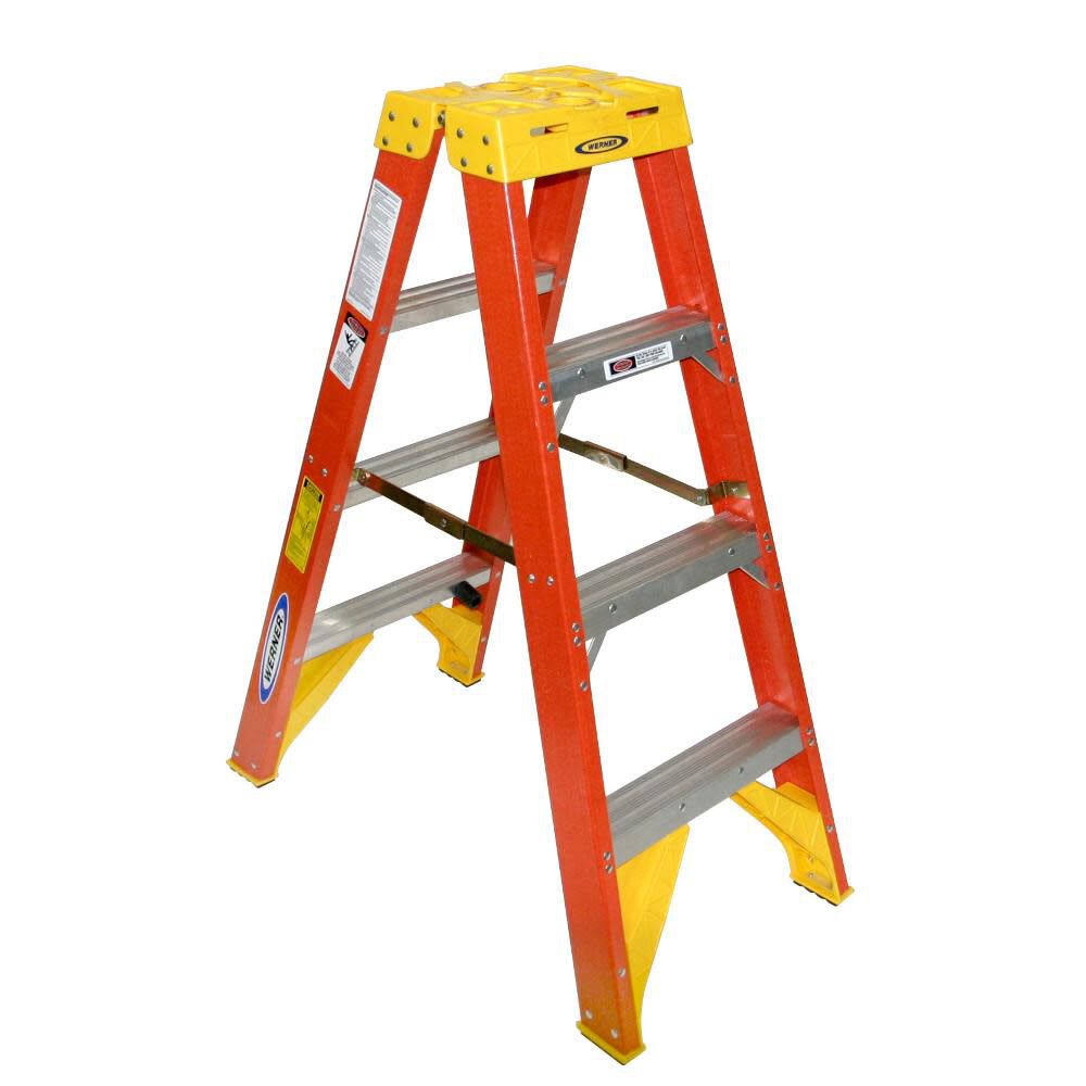 T6200 4-ft Fiberglass Type 1A-300-lb Load Capacity Twin Step Ladder T6204