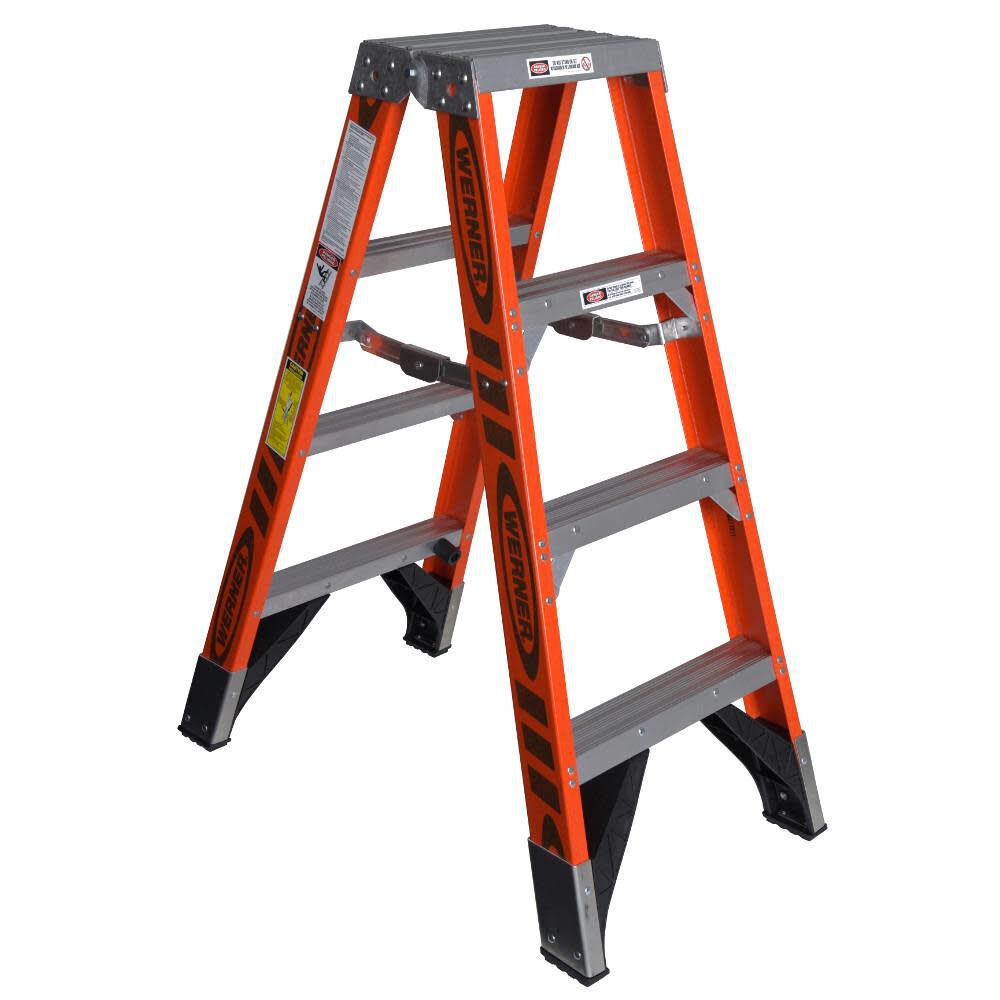 T700 4-ft Fiberglass Type 1aa- 375-lb Load Capacity Twin Step Ladder T7404