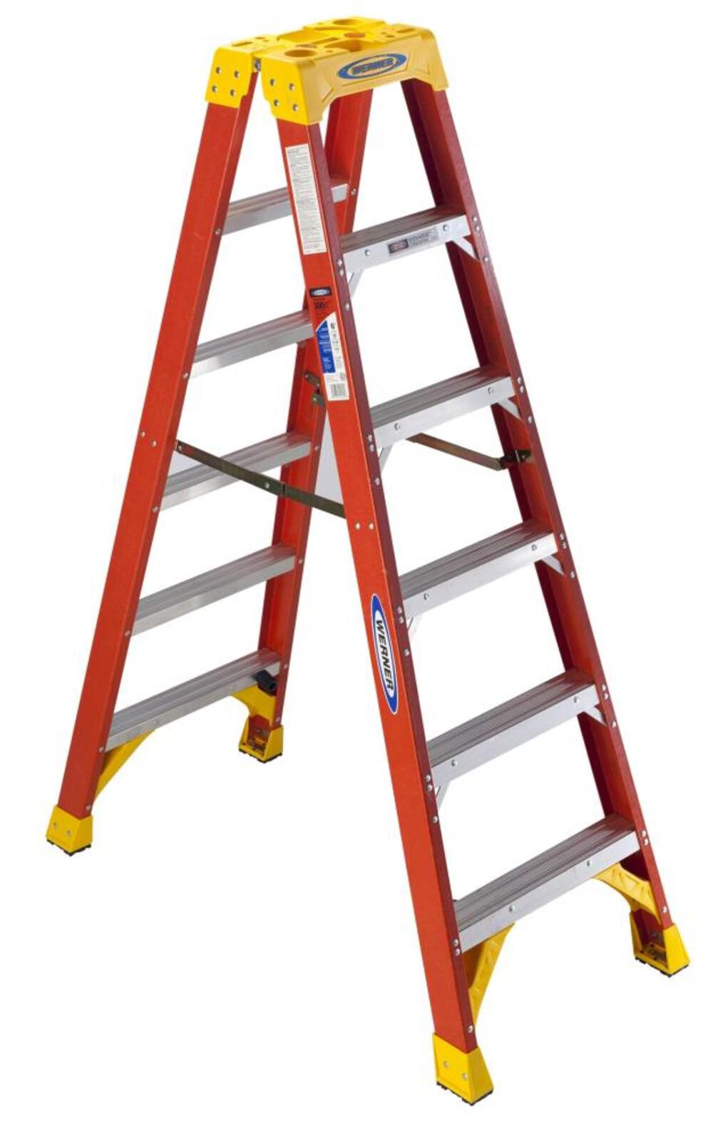 T6200 6-ft Fiberglass Type 1A-300-lb Load Capacity Twin Step Ladder T6206