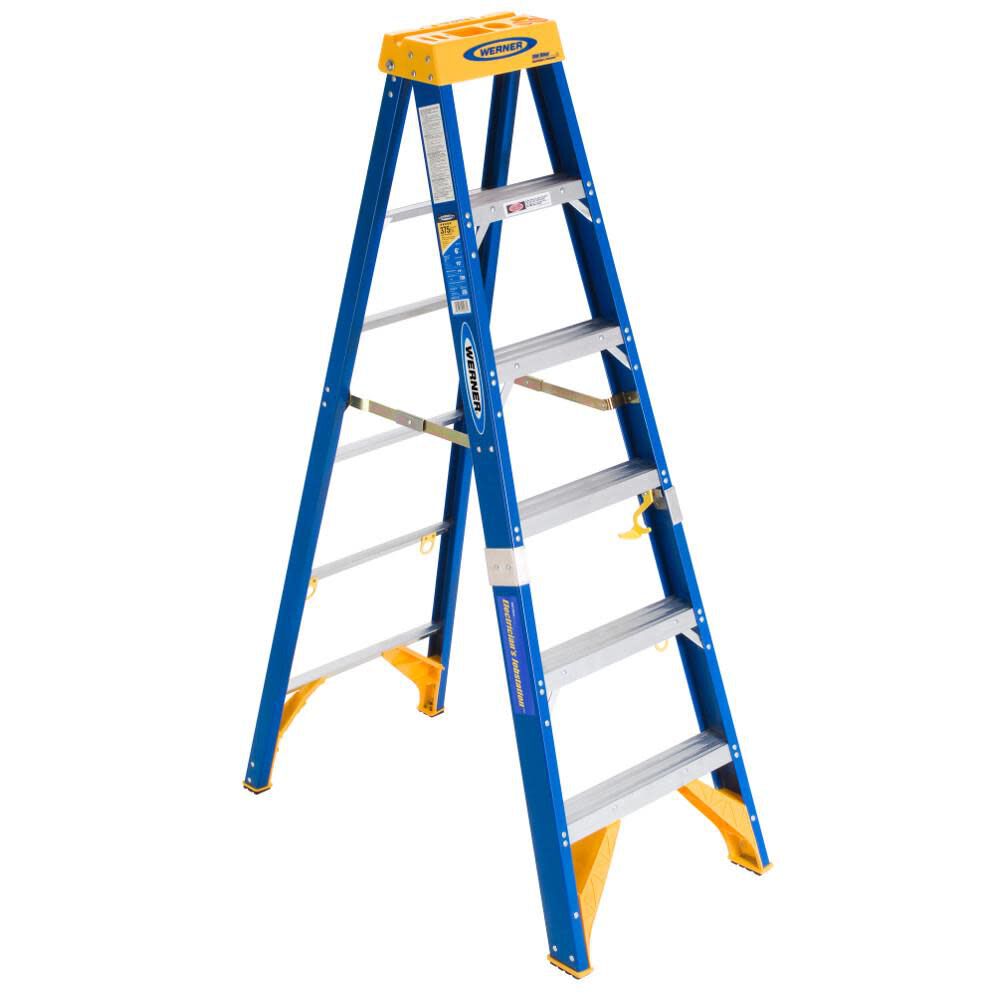 OBEL06 6-ft Fiberglass Type 1aa- 375-lb Load Capacity Step Ladder OBEL06