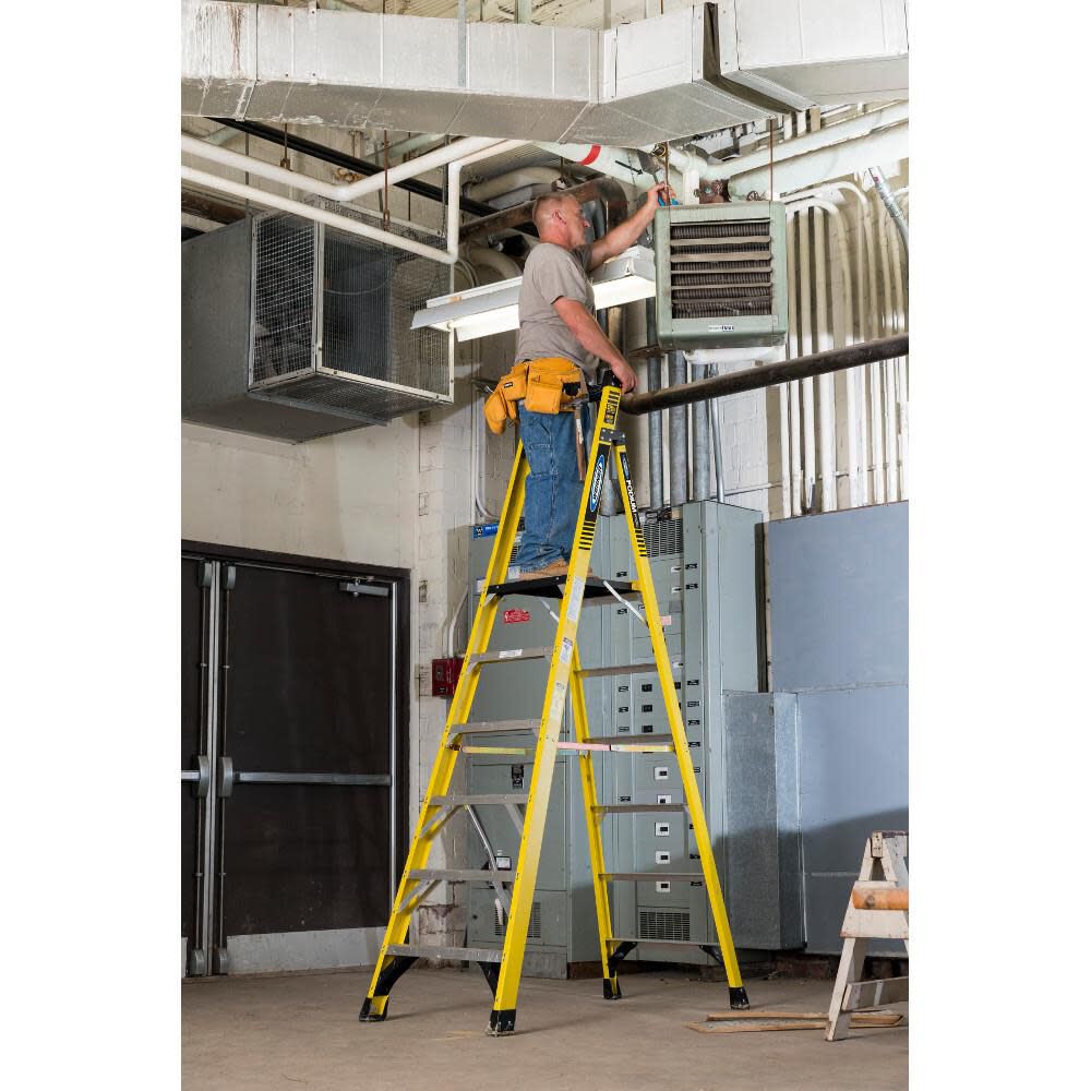 PD7300 9-ft Fiberglass Type 1AA-375-lb Load Capacity Podium Step Ladder PD7306