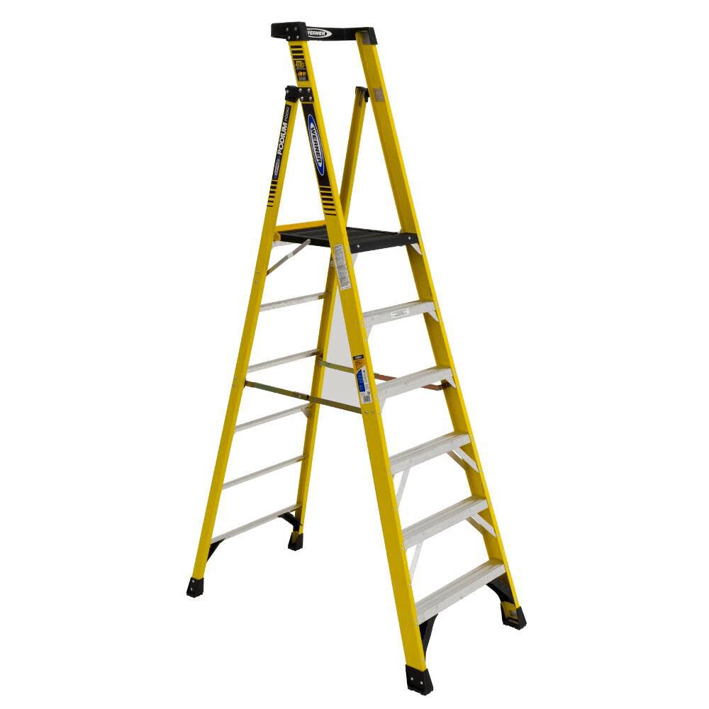 PD7300 9-ft Fiberglass Type 1AA-375-lb Load Capacity Podium Step Ladder PD7306