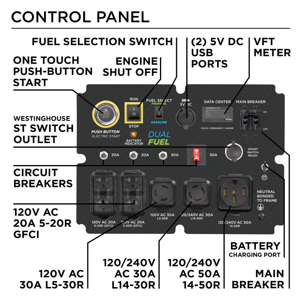 Dual Fuel Portable Generator with CO Sensor WGEN12000DFC