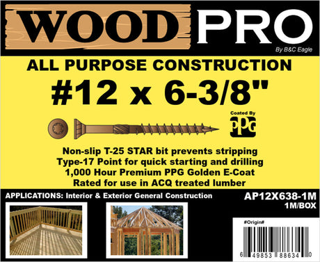 (1000) #12 x 6-3/8 In. All Purpose Wood Screws AP12X638-1M