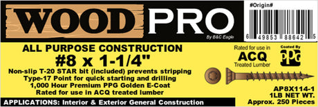 (1LB) #8 x 1-1/4 In. All Purpose Wood Screws AP8X114-1